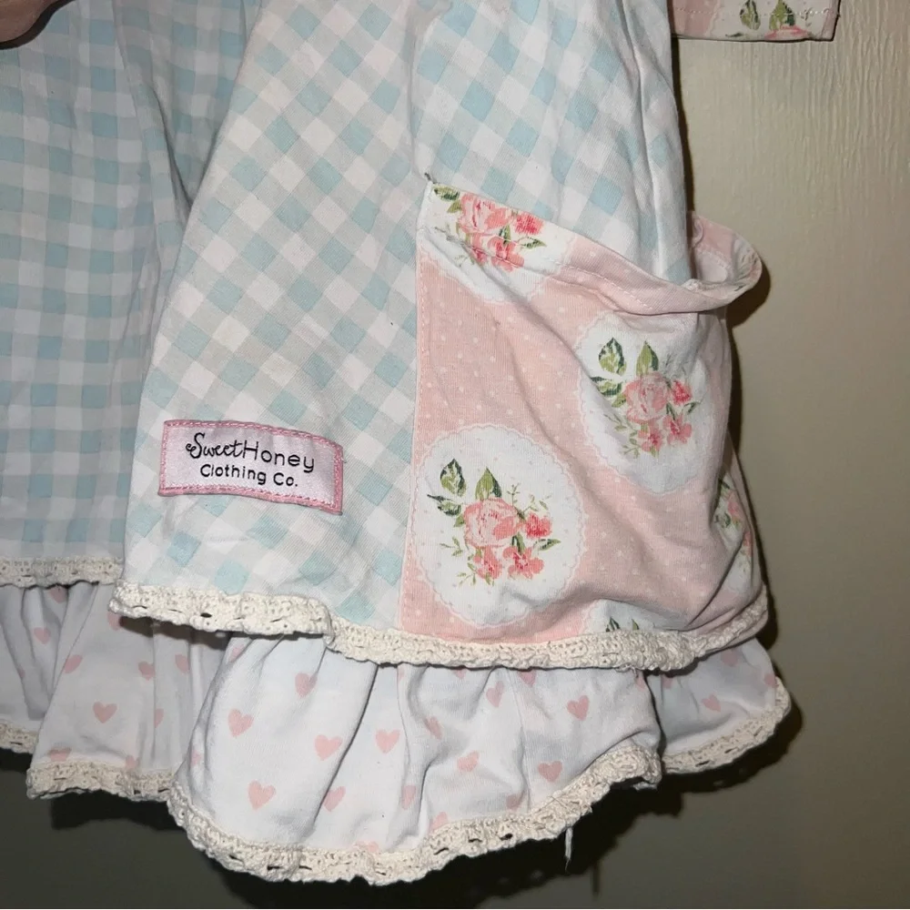 Sweethoney Play Condition Pink Floral & Blue Gingham Long-Sleeve Girls Dress